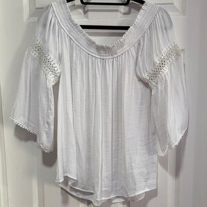 Jennifer Lopez White Crochet Accent Blouse